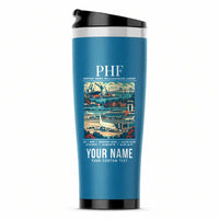 Thumbnail for Newport News Williamsburg International Airport (PHF) Travel Mugs - Poster + Name - Stainless Steel (No Holder) - Light Blue
