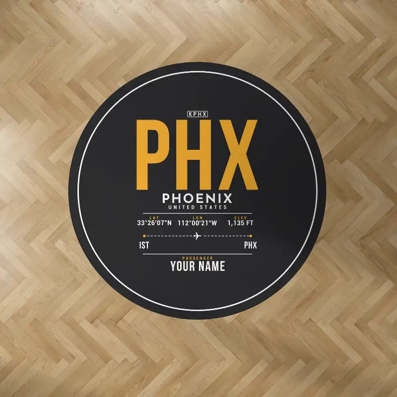 Phoenix Sky Harbor International Airport (PHX) Carpets - Carpet Round - ID Tag + Name - Black
