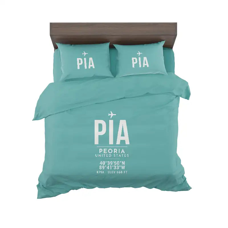 General Wayne A. Downing Peoria International Airport (PIA) Bedding Sets & Blankets - Bedding Set - ID Tag - Turquoise