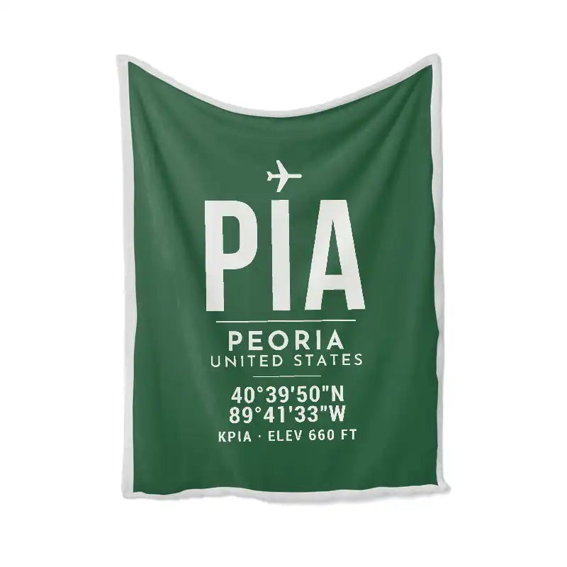 General Wayne A. Downing Peoria International Airport (PIA) Bedding Sets & Blankets - Blanket - ID Tag - Green