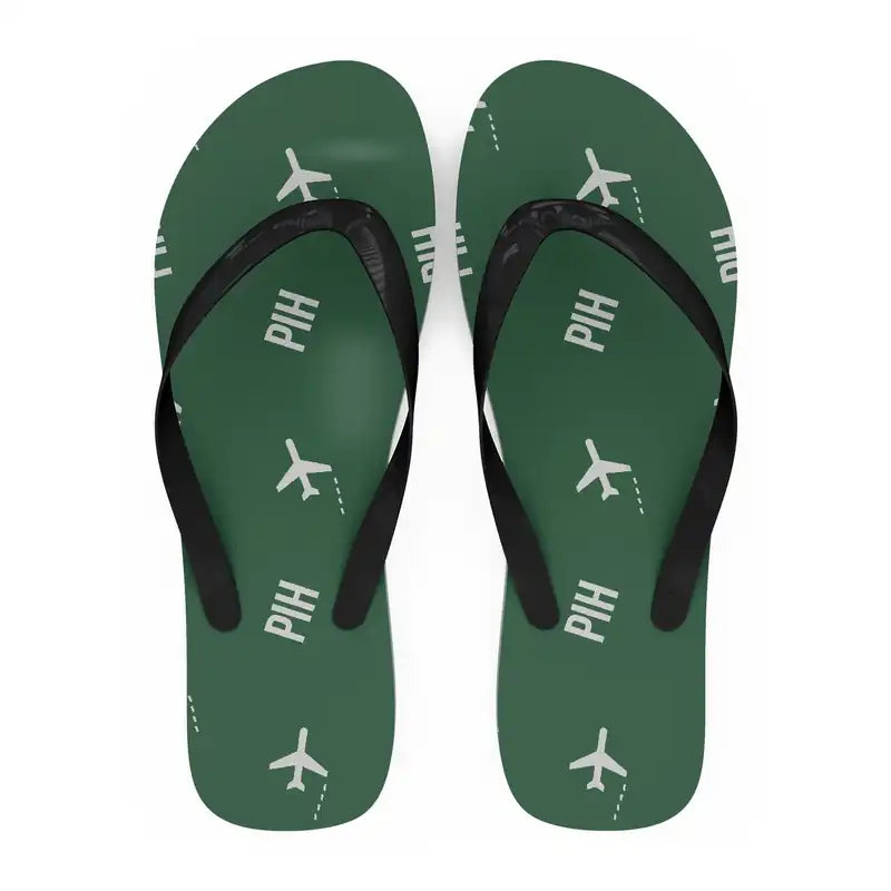 Pocatello Regional Airport (PIH) Slippers & Flip Flops - Slippers - Flip Flops - Pattern - Green