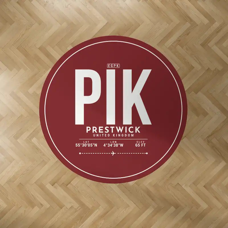 Glasgow Prestwick Airport (PIK) Carpets - Carpet Round - ID Tag - Dark Red