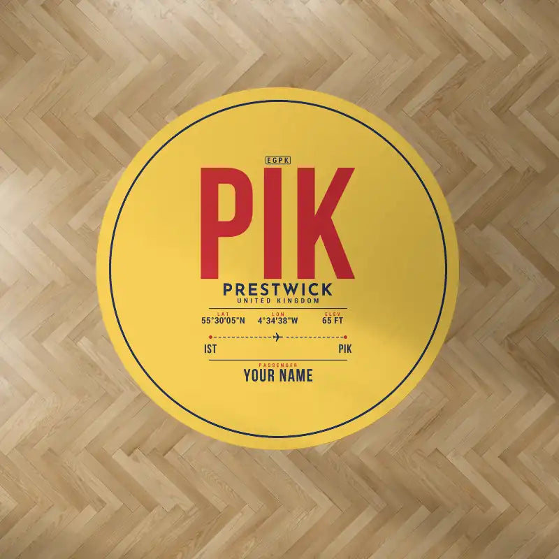 Glasgow Prestwick Airport (PIK) Carpets - Carpet Round - ID Tag + Name - Yellow