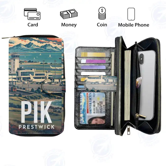 Glasgow Prestwick Airport (PIK) Leather Wallets - Zip Long Wallet - Scene