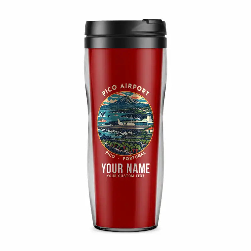 Pico Airport (PIX) Travel Mugs - Badge + Name - Plastic (No Holder) - Red