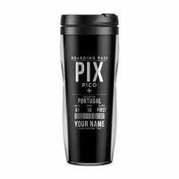 Thumbnail for Pico Airport (PIX) Travel Mugs - Boarding Pass + Name - Plastic (No Holder) - Black