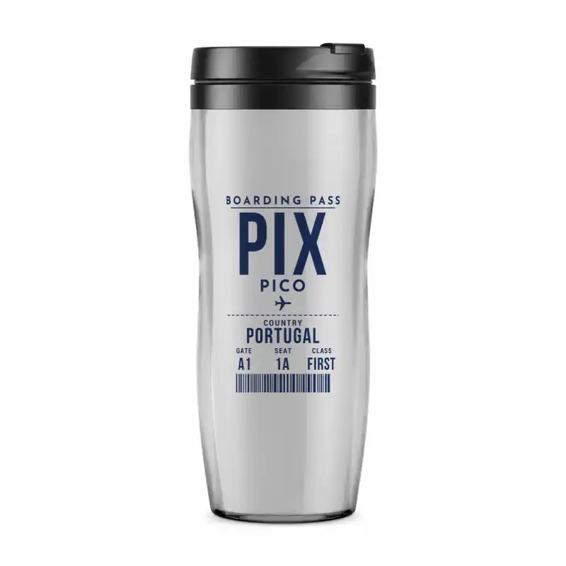 Pico Airport (PIX) Travel Mugs - Boarding Pass - Plastic (No Holder) - Light Gray