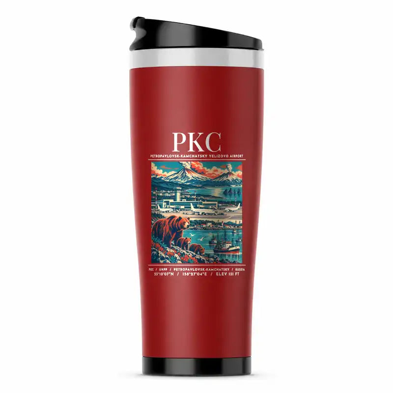 Petropavlovsk-Kamchatsky Yelizovo Airport (PKC) Travel Mugs - Poster - Stainless Steel (No Holder) - Red