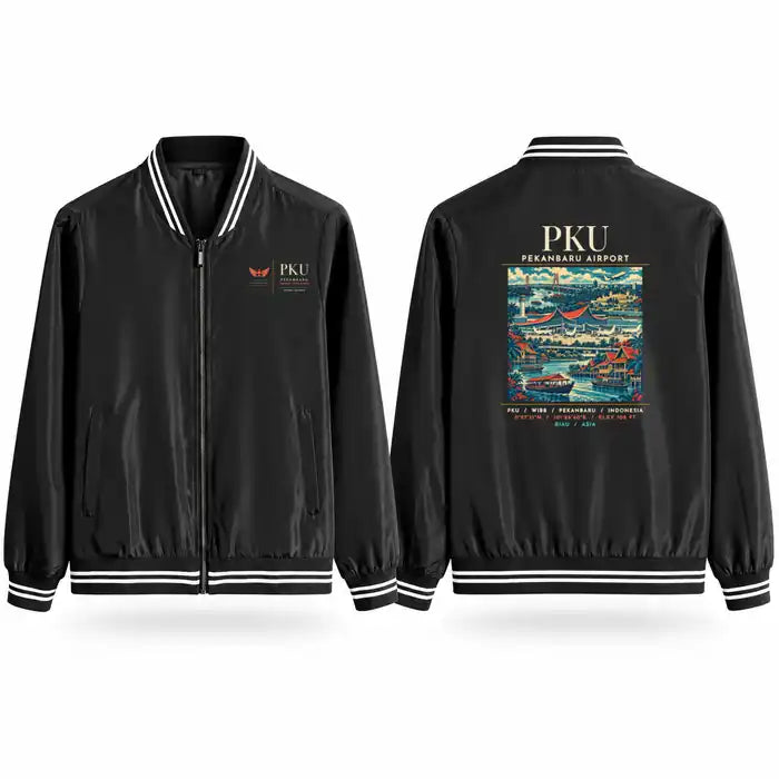 Sultan Syarif Kasim II International Airport (PKU) Stylish Jackets - Baseball Collar - Poster - Black