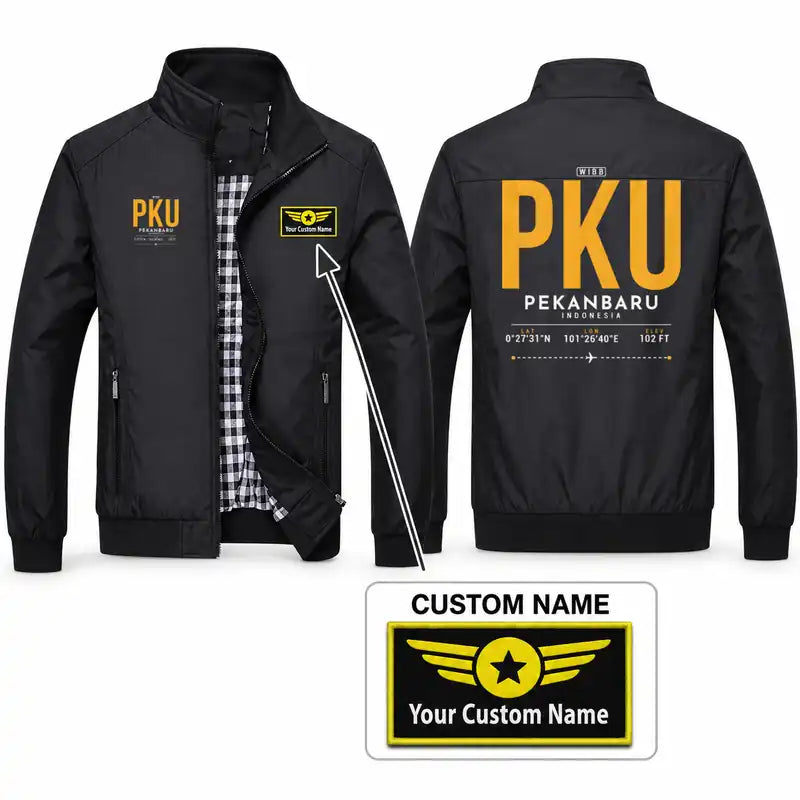 Sultan Syarif Kasim II International Airport (PKU) Stylish Jackets - Stand Collar - Tag + Name - Black
