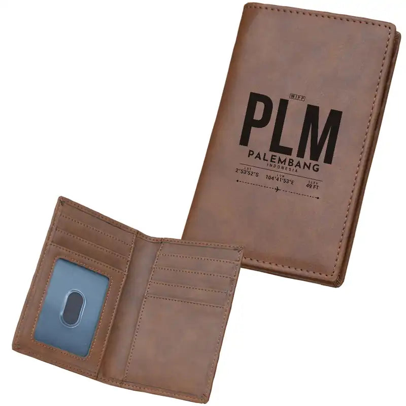 Sultan Mahmud Badaruddin II International Airport (PLM) Leather Wallets - Card Holder Wallet - Dark - Tag