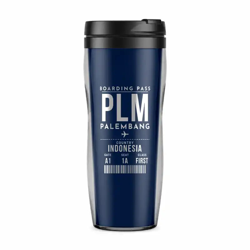Sultan Mahmud Badaruddin II International Airport (PLM) Travel Mugs - Boarding Pass - Plastic (No Holder) - Dark Blue