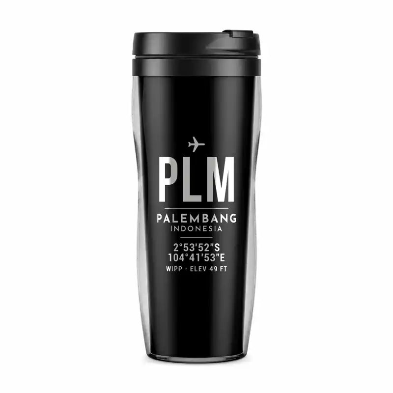 Sultan Mahmud Badaruddin II International Airport (PLM) Travel Mugs - ID Tag - Plastic (No Holder) - Black