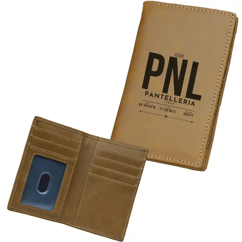 Pantelleria Airport (PNL) Leather Wallets - Card Holder Wallet - Light - Tag