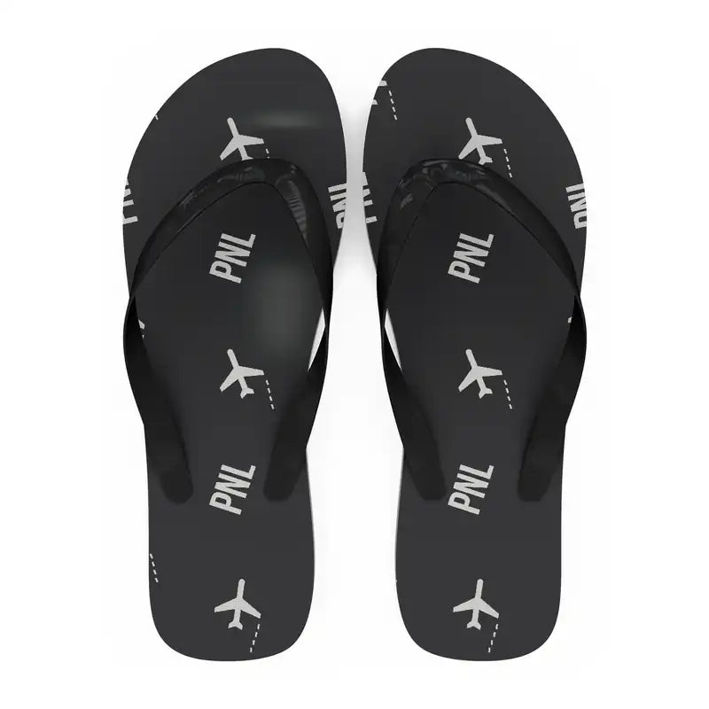 Pantelleria Airport (PNL) Slippers & Flip Flops - Slippers - Flip Flops - Pattern - Black