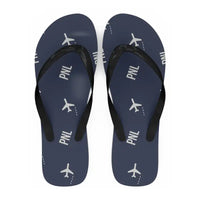Thumbnail for Pantelleria Airport (PNL) Slippers & Flip Flops - Slippers - Flip Flops - Pattern - Navy Blue
