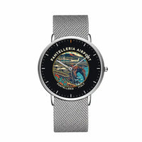 Thumbnail for Pantelleria Airport (PNL) Aviator Watches - Badge - Slim Mesh - Silver & Silver Stainless Steel Strap