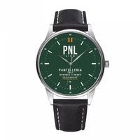Thumbnail for Pantelleria Airport (PNL) Aviator Watches - Classic - Dark Green - Leather Strap - Black Leather Strap