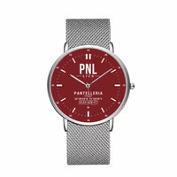 Thumbnail for Pantelleria Airport (PNL) Aviator Watches - Classic - Dark Red - Slim Mesh - Silver & Silver Stainless Steel Strap