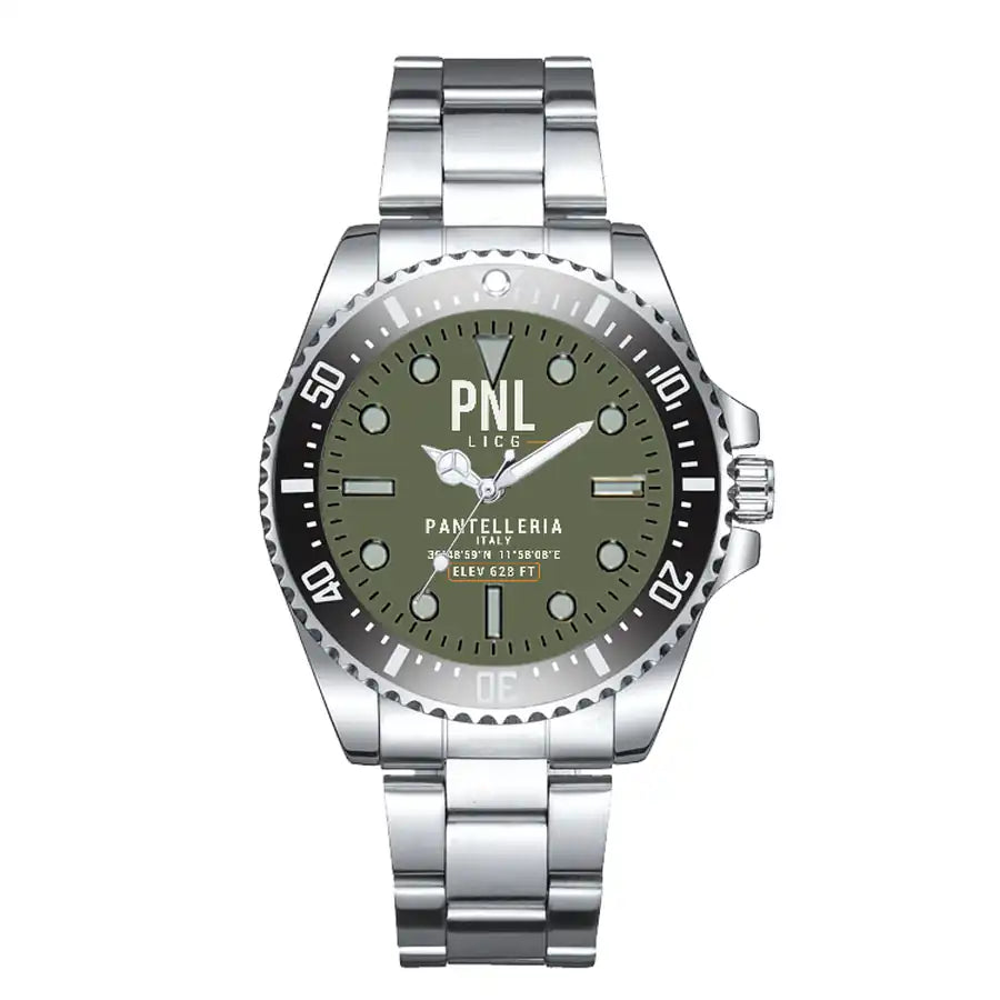 Pantelleria Airport (PNL) Aviator Watches - Classic - Green Army - Premium Diver - Black