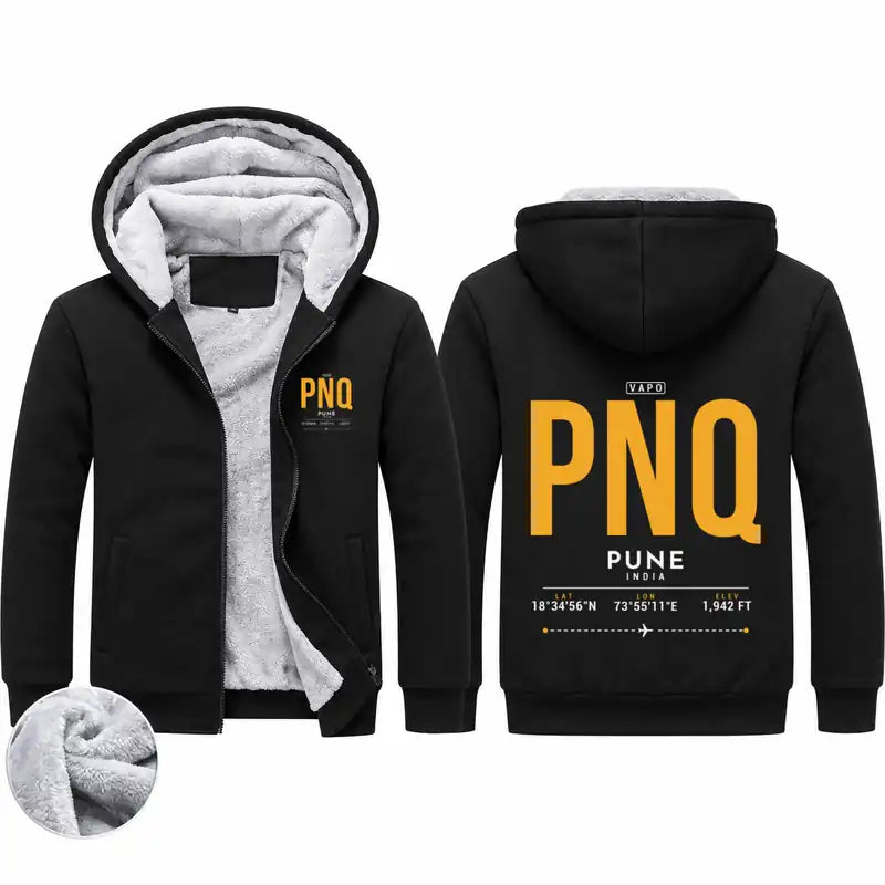 Pune Airport (PNQ) Zipped Sweatshirts - Tag - Black