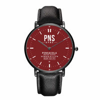 Thumbnail for Pensacola International Airport (PNS) Aviator Watches - Classic - Dark Red - Slim Leather - Black & Black Leather Strap