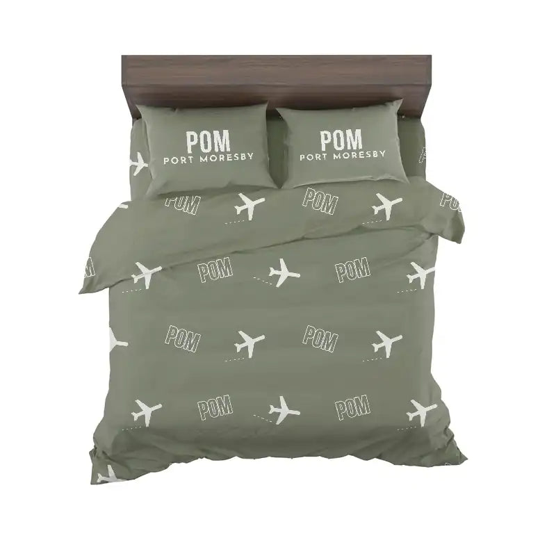 Port Moresby International Airport (POM) Bedding Sets & Blankets - Bedding Set - Pattern - Green Army