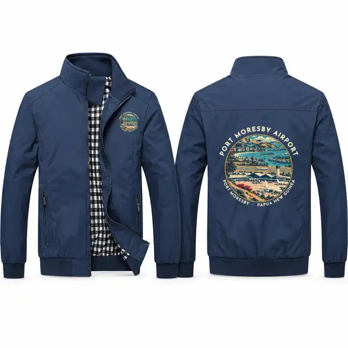 Port Moresby International Airport (POM) Stylish Jackets - Stand Collar - Badge - Navy Blue