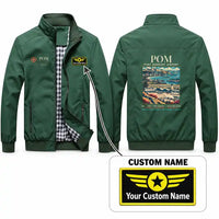 Thumbnail for Port Moresby International Airport (POM) Stylish Jackets - Stand Collar - Poster + Name - Green