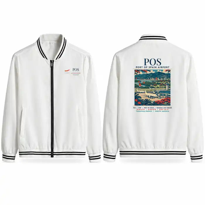 Piarco International Airport (POS) Stylish Jackets - Baseball Collar - Poster - White