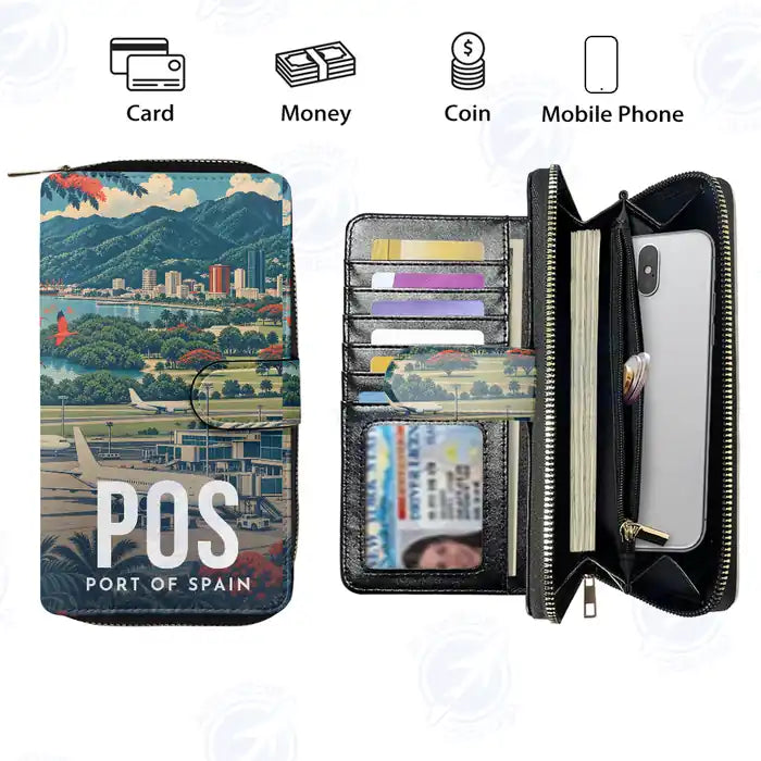 Piarco International Airport (POS) Leather Wallets - Zip Long Wallet - Scene