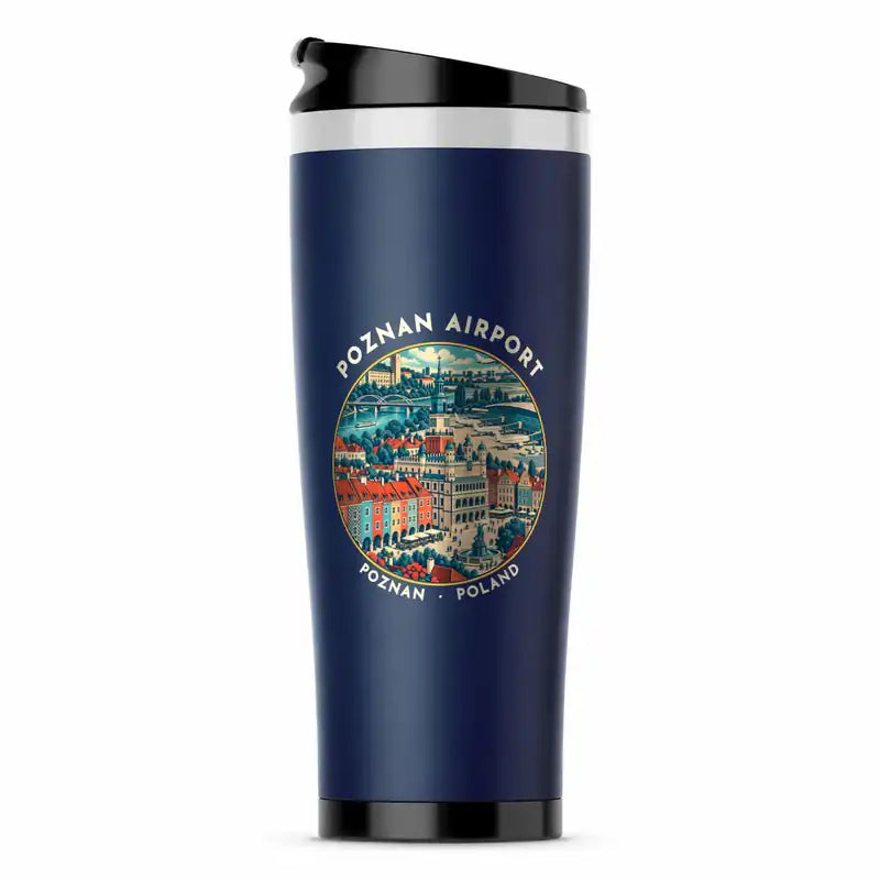 Poznan - awica Henryk Wieniawski Airport (POZ) Travel Mugs - Badge - Stainless Steel (No Holder) - Dark Blue