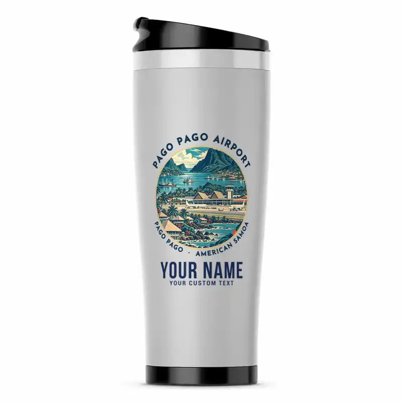 Pago Pago International Airport (PPG) Travel Mugs - Badge + Name - Stainless Steel (No Holder) - Light Gray