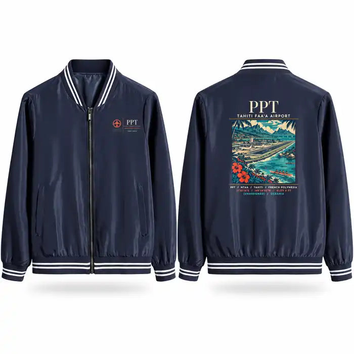Tahiti Faa'a Airport (PPT) Stylish Jackets - Baseball Collar - Poster - Navy Blue