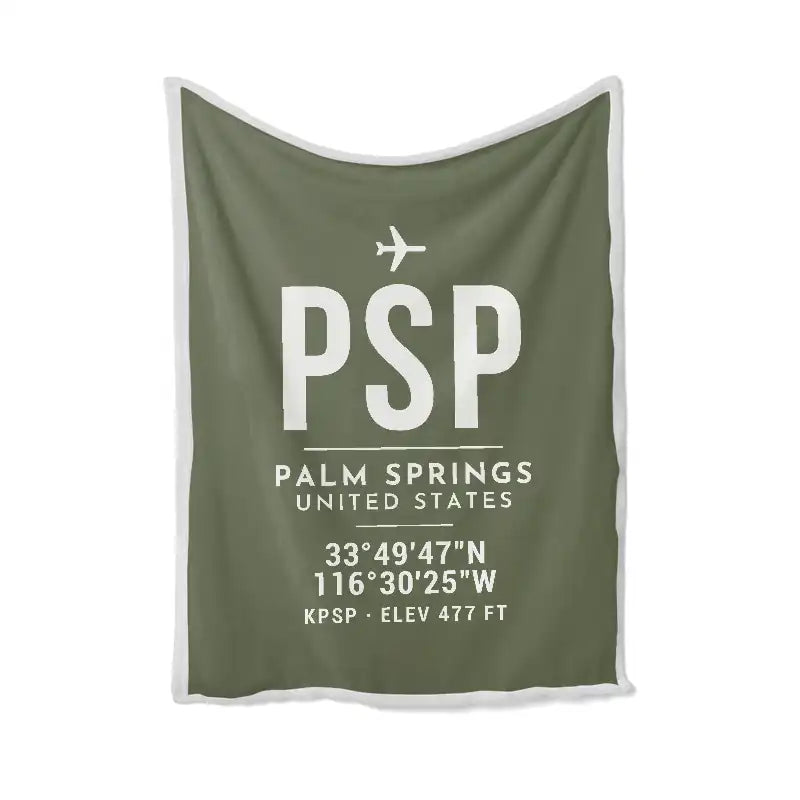Palm Springs International Airport (PSP) Bedding Sets & Blankets - Blanket - ID Tag - Green Army