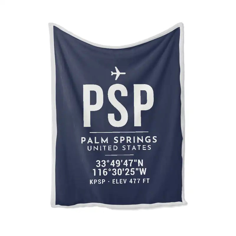 Palm Springs International Airport (PSP) Bedding Sets & Blankets - Blanket - ID Tag - Navy Blue