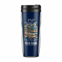 Thumbnail for Palm Springs International Airport (PSP) Travel Mugs - Poster + Name - Plastic (No Holder) - Dark Blue