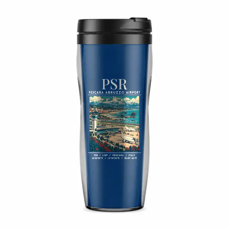 Pescara Abruzzo Airport (PSR) Travel Mugs - Poster - Plastic (No Holder) - Blue