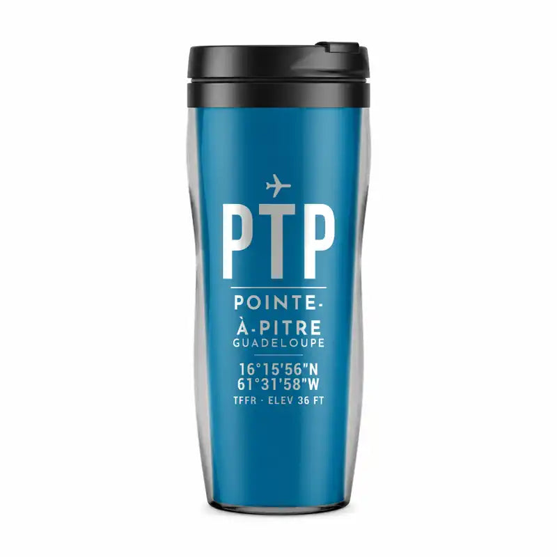 Guadeloupe Pointe-à-Pitre Maryse Condé International Airport (PTP) Travel Mugs - ID Tag - Plastic (No Holder) - Light Blue