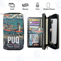 Thumbnail for Punta Arenas Carlos Ibáñez International Airport (PUQ) Leather Wallets - Zip Long Wallet - Scene + Name