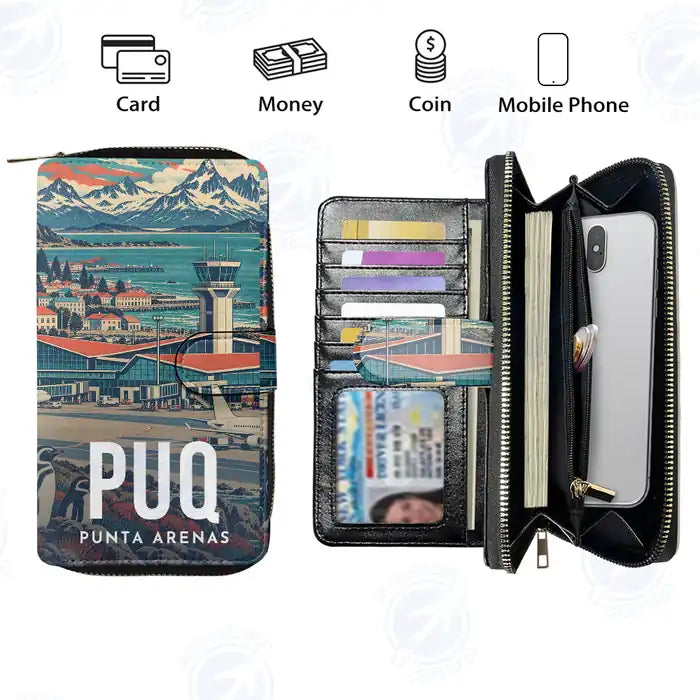 Punta Arenas Carlos Ibáñez International Airport (PUQ) Leather Wallets - Zip Long Wallet - Scene