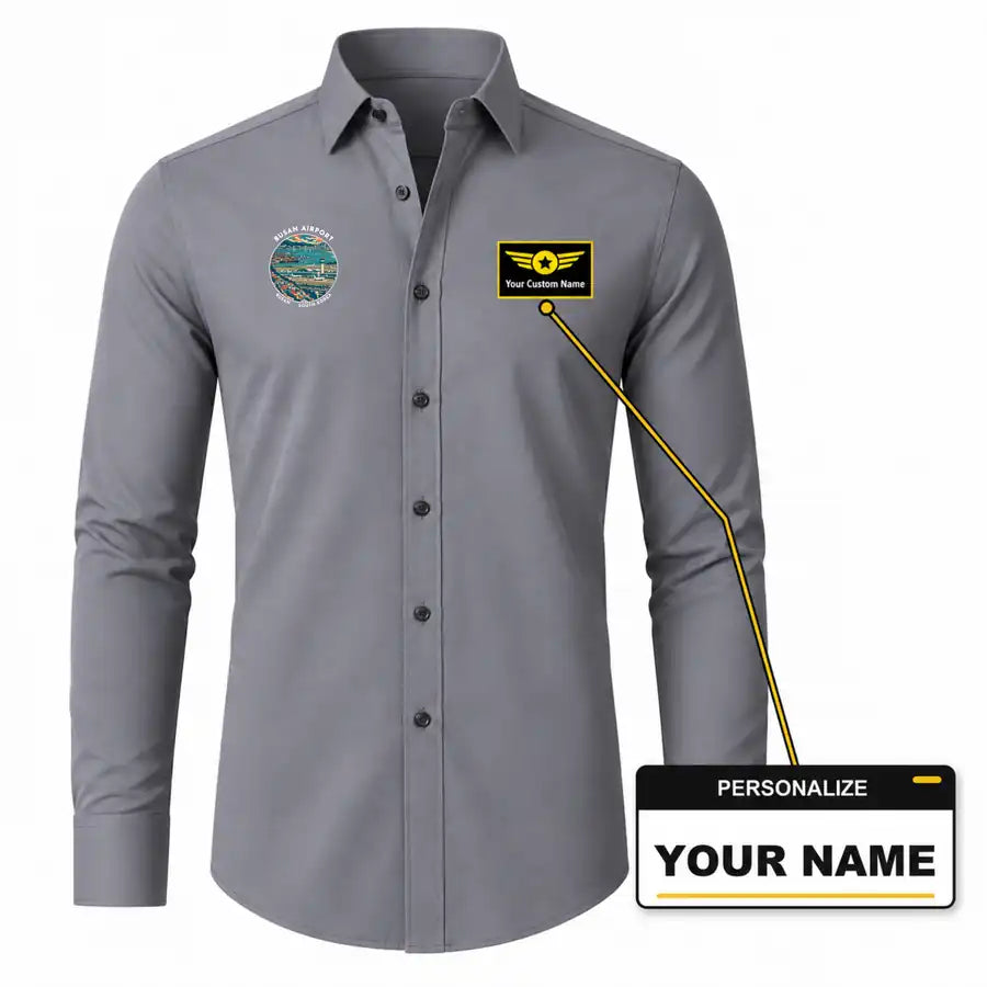 Gimhae International Airport Busan (PUS) Shirts - Long Sleeve Shirt - Badge - Gray + NAME