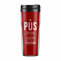 Thumbnail for Gimhae International Airport Busan (PUS) Travel Mugs - ID Tag + Name - Plastic (No Holder) - Red