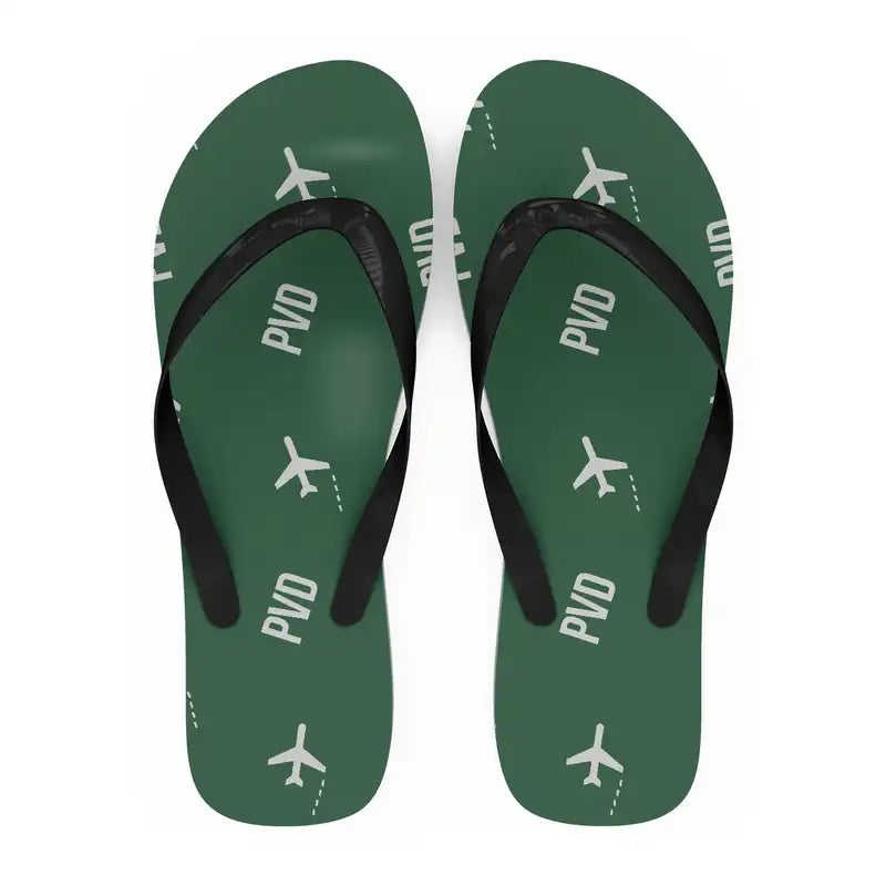 Rhode Island T. F. Green International Airport Providence (PVD) Slippers & Flip Flops - Slippers - Flip Flops - Pattern - Green