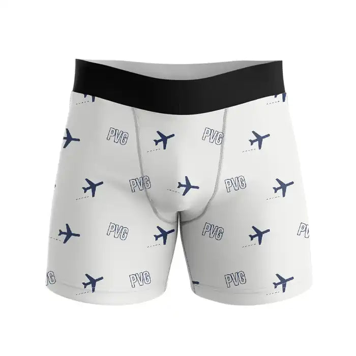 Shanghai Pudong International Airport (PVG) Men Boxers - Pattern - White