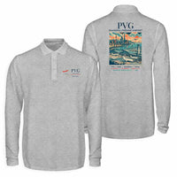 Thumbnail for Shanghai Pudong International Airport (PVG) Premium Polo T-Shirts - Poster - Long Sleeve - Gray