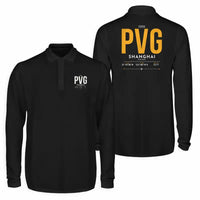 Thumbnail for Shanghai Pudong International Airport (PVG) Premium Polo T-Shirts - Tag - Long Sleeve - Black