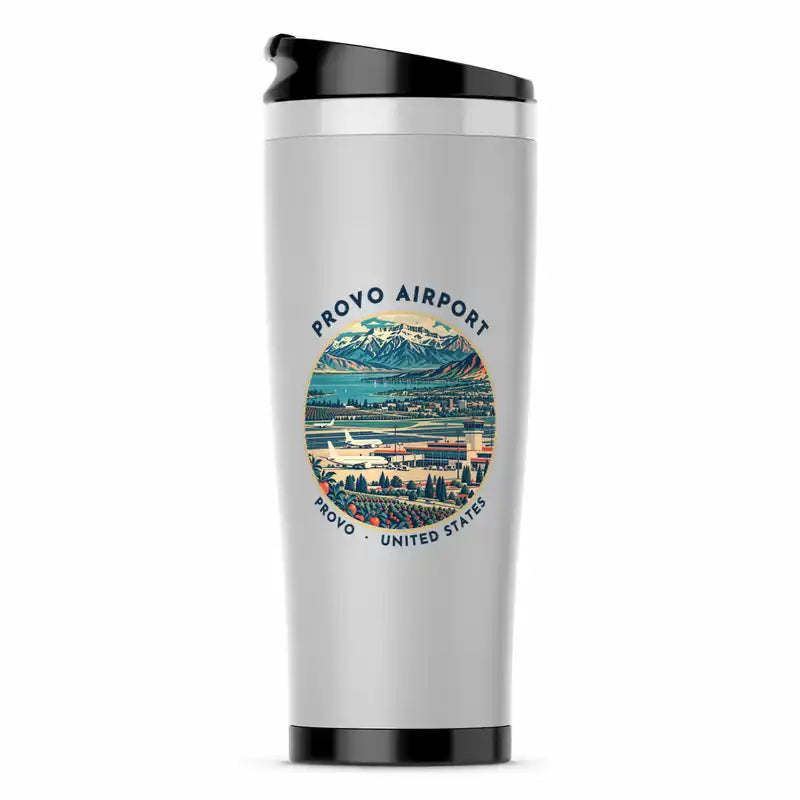 Provo Municipal Airport (PVU) Travel Mugs - Badge - Stainless Steel (No Holder) - Light Gray