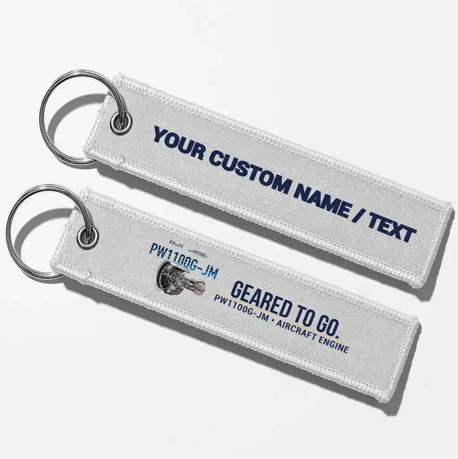 Pratt & Whitney PW1100G-JM Engine Aviator Key Chains - White - Personalized