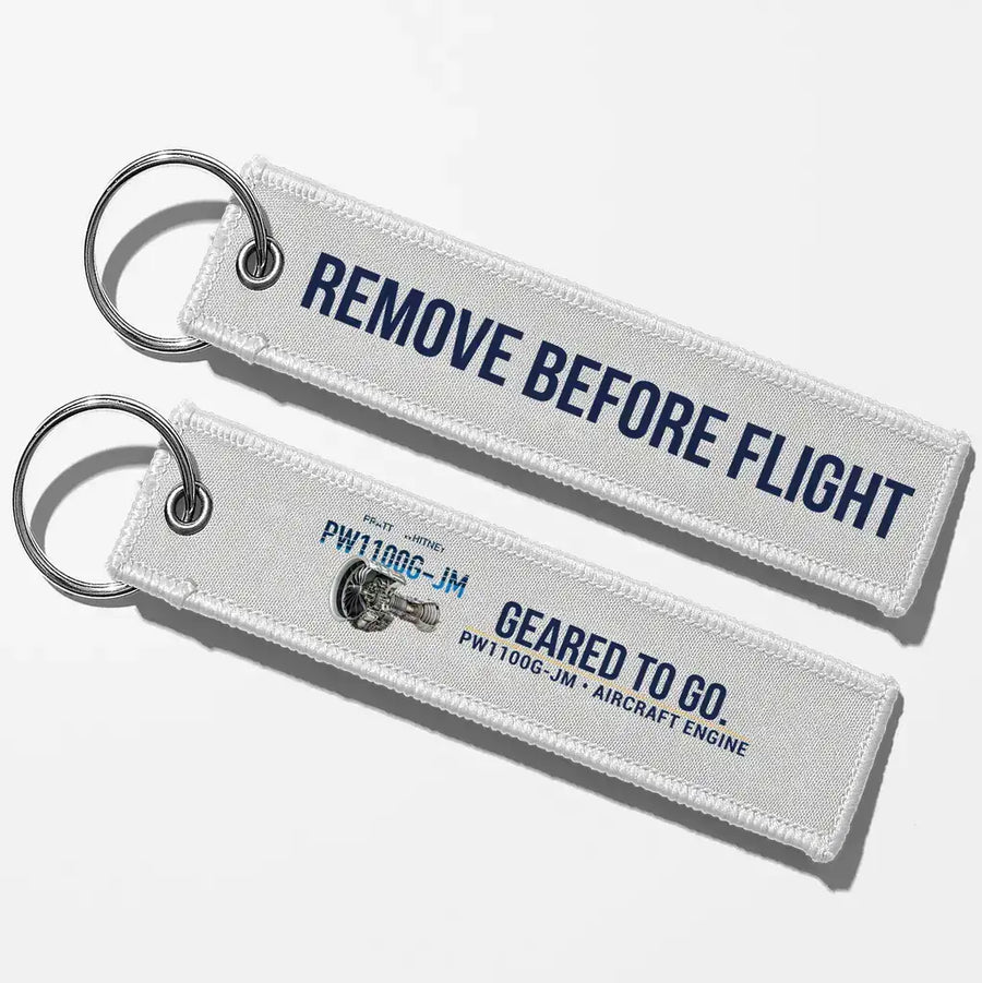 Pratt & Whitney PW1100G-JM Engine Aviator Key Chains - White - Remove Before Flight